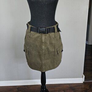 Topshop Army Green Skirt With Black Belt.